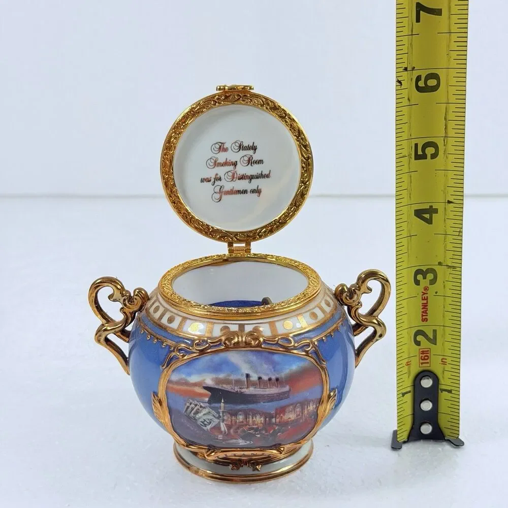 Vintage Ardleigh Elliott Titanic The Smoking Room Musical Porcelain Trinket Box